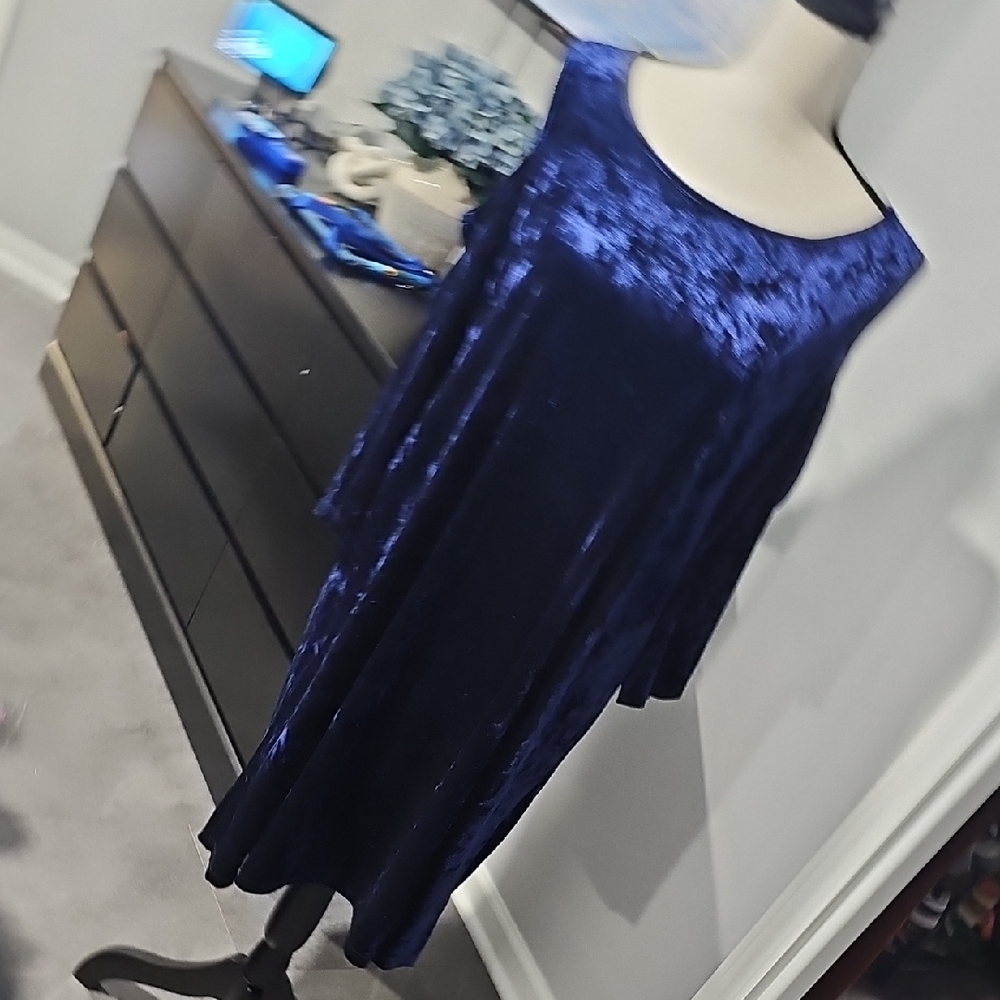 Elegant Blue Velvet Dress Open Arm